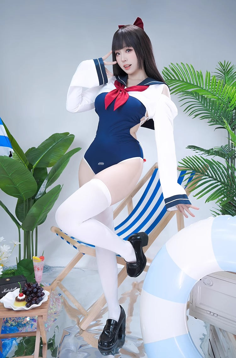 Long-sleeved sailor swimsuit set [Tokutaisha]