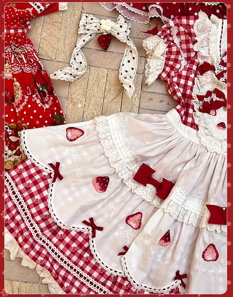 【受注予約~11/18】Strawberry Cake Illustration ギンガムワンピース・ジャンパースカート【花与珍珠匣】