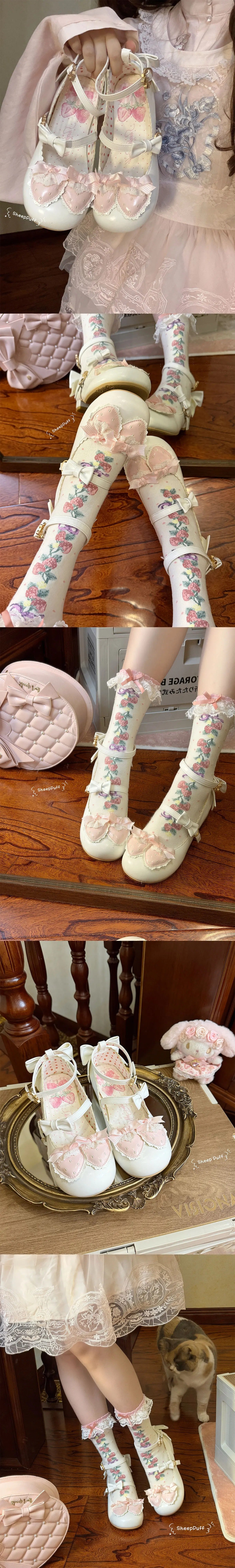 【受注予約~10/1】Twin Strawberry ストラップパンプス【Sheep Puff】