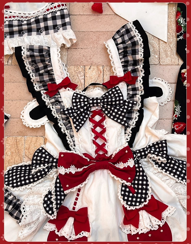 【受注予約~11/18】Strawberry Cake Illustration ギンガムワンピース・ジャンパースカート【花与珍珠匣】