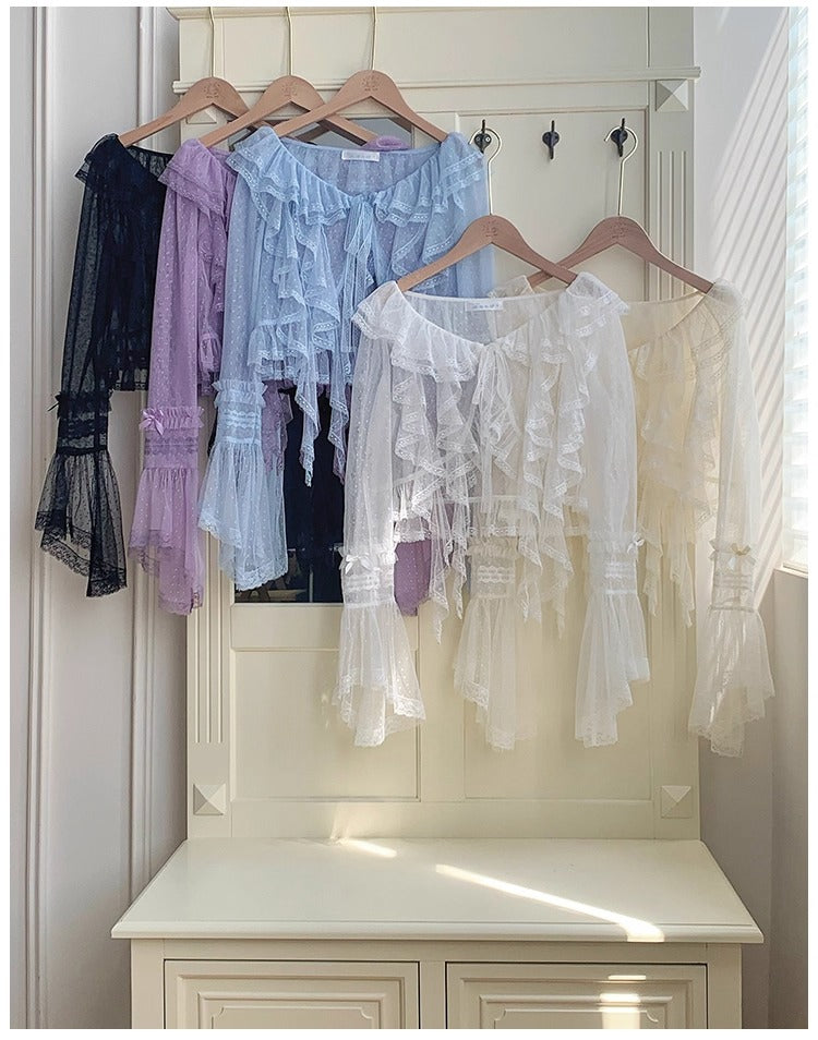 Clear Wind ドットチュール姫袖カーディガン【With Pujji】