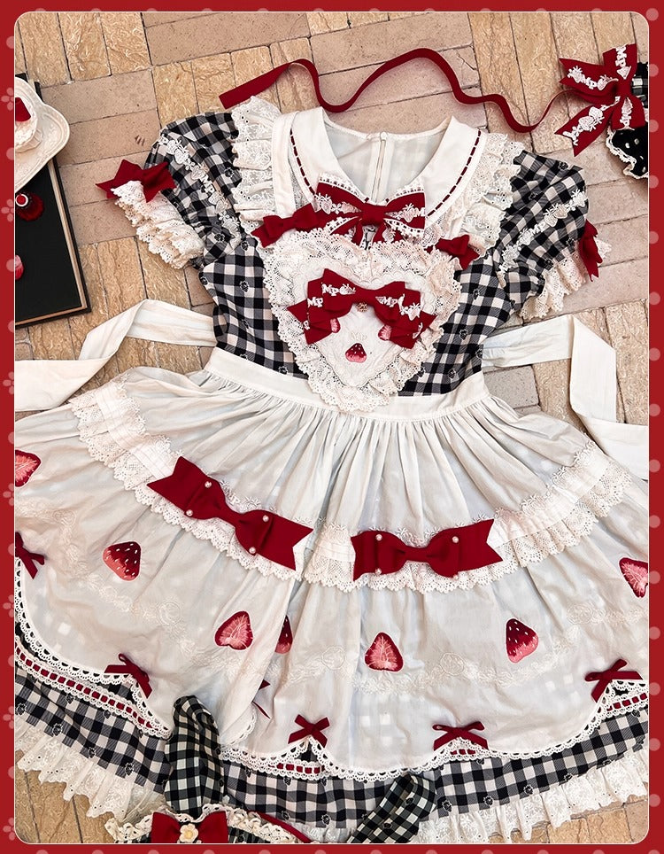 【受注予約~11/18】Strawberry Cake Illustration ギンガムワンピース・ジャンパースカート【花与珍珠匣】