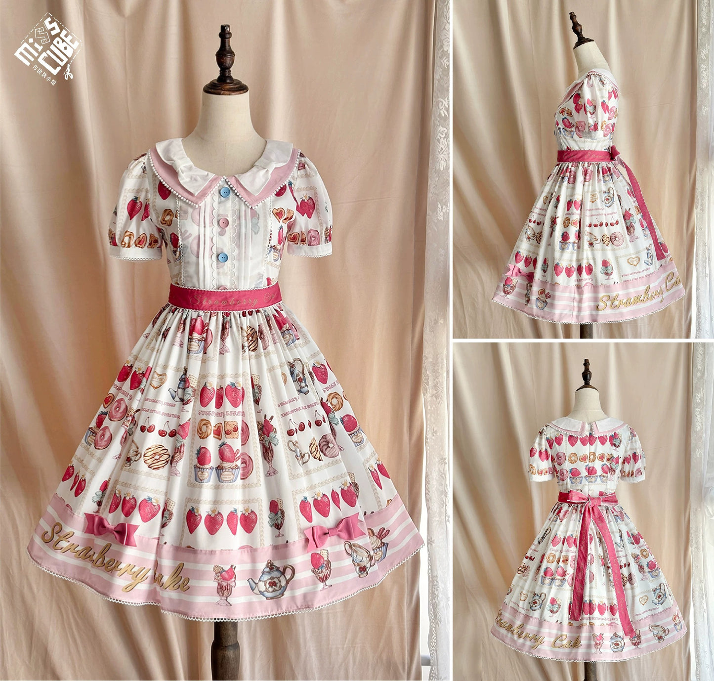 【受注予約~6/24】Strawberry Parfait Tea ワンピース【Miss Cube】