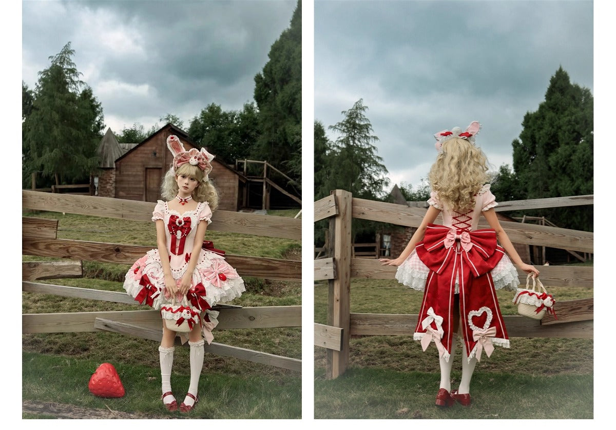 【受注予約~12/18】Sweet Berry Rabbit ワンピース【蜜桃白茶】