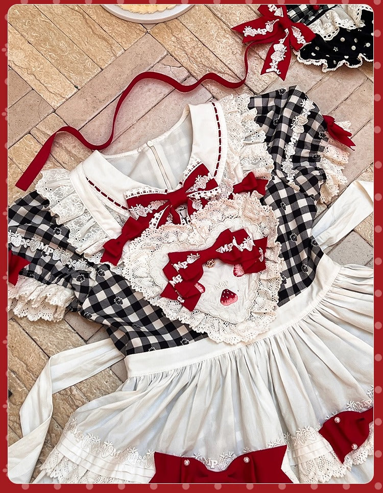 【受注予約~11/18】Strawberry Cake Illustration ギンガムワンピース・ジャンパースカート【花与珍珠匣】