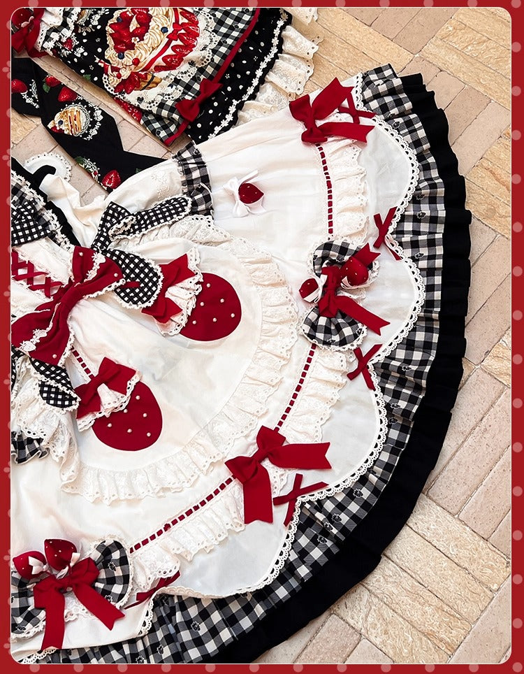 【受注予約~11/18】Strawberry Cake Illustration ギンガムワンピース・ジャンパースカート【花与珍珠匣】