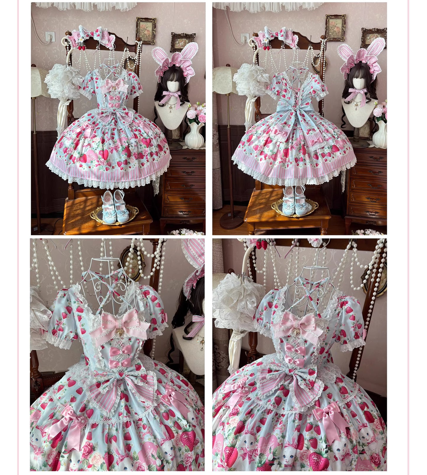 【受注予約~4/29】Strawberry Rabbit ワンピース・ジャンパースカート・トップス【Antique Doll】