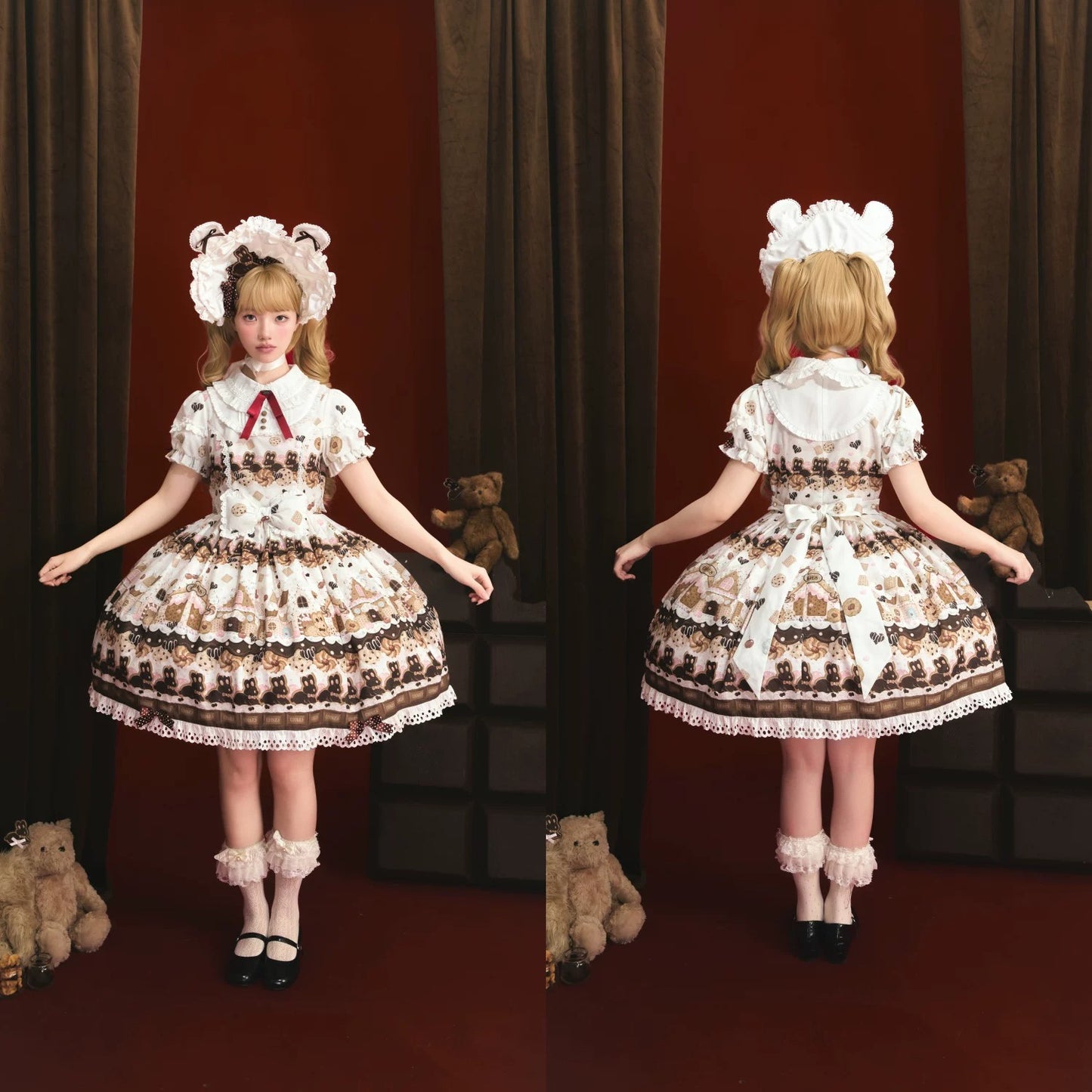 【受注予約~5/18】Bunny Gingerbread House エプロン付きワンピース【babyblue】