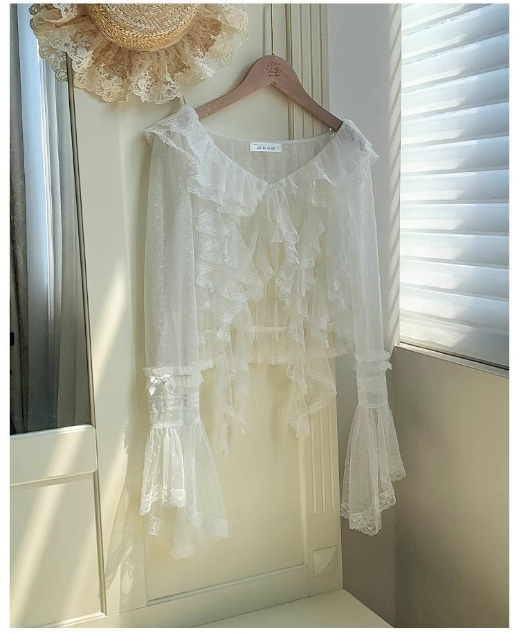 Clear Wind ドットチュール姫袖カーディガン【With Pujji】