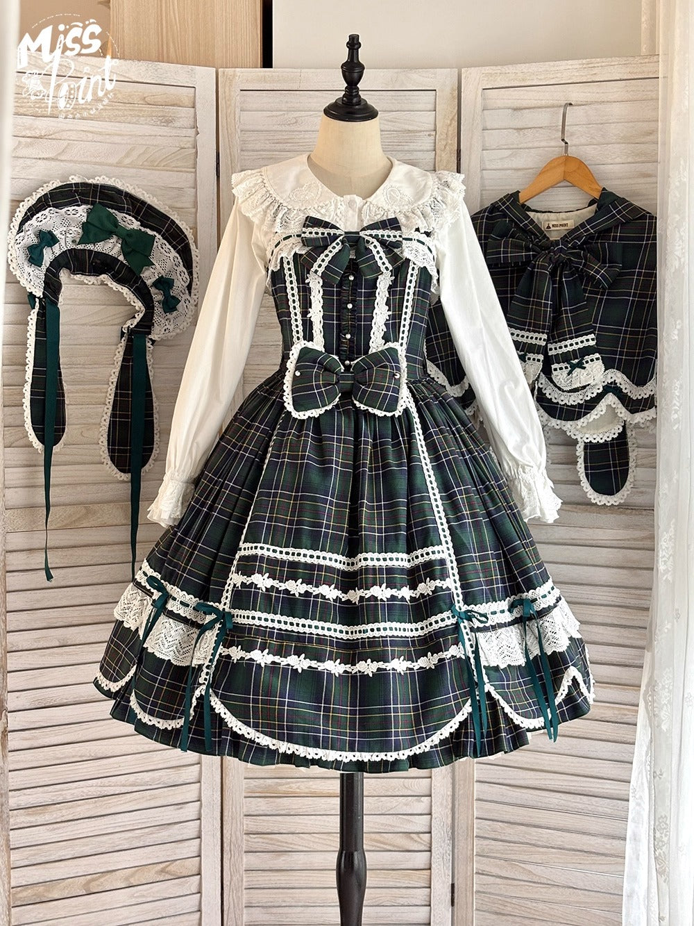 【受注予約~10/16】Ancient Petal Cake ワンピース・ジャンパースカート(チェックver.）【Miss Point】