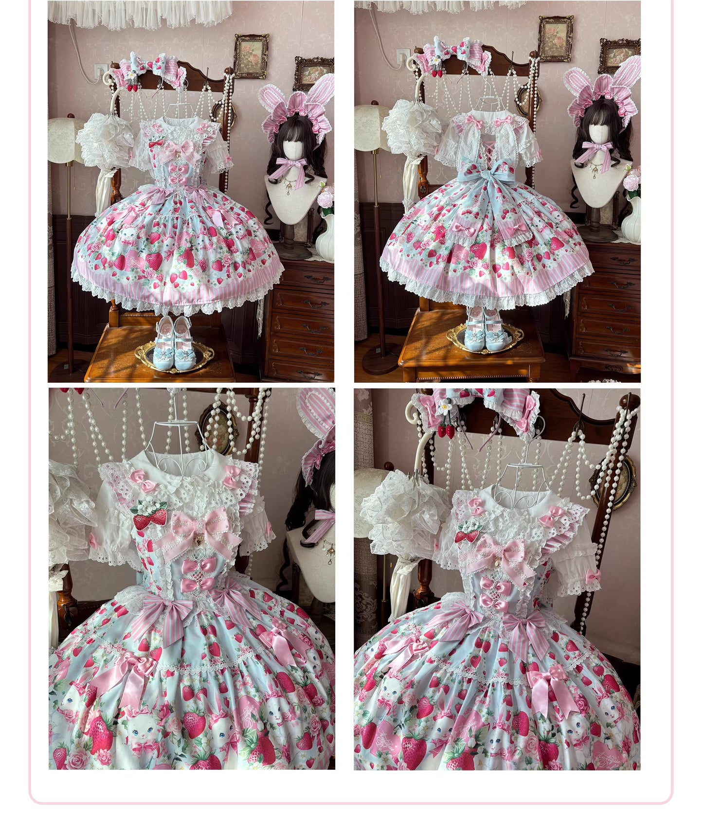 【受注予約~4/29】Strawberry Rabbit ワンピース・ジャンパースカート・トップス【Antique Doll】