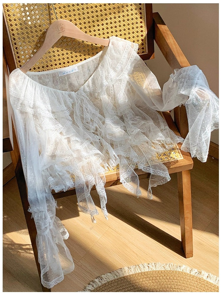 Clear Wind ドットチュール姫袖カーディガン【With Pujji】