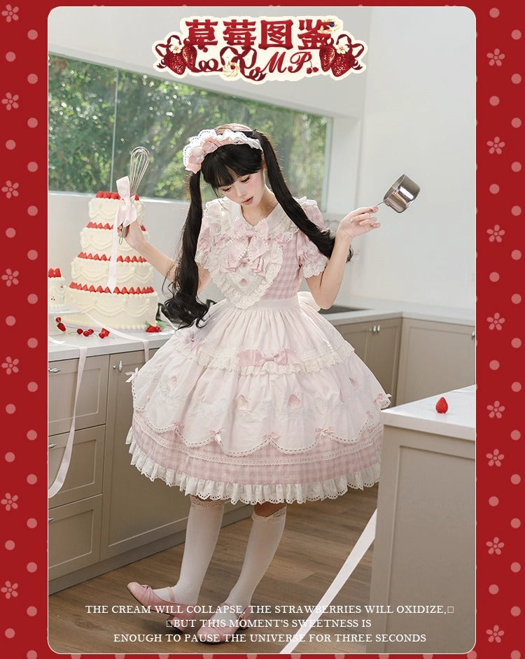 【受注予約~11/18】Strawberry Cake Illustration ギンガムワンピース・ジャンパースカート【花与珍珠匣】