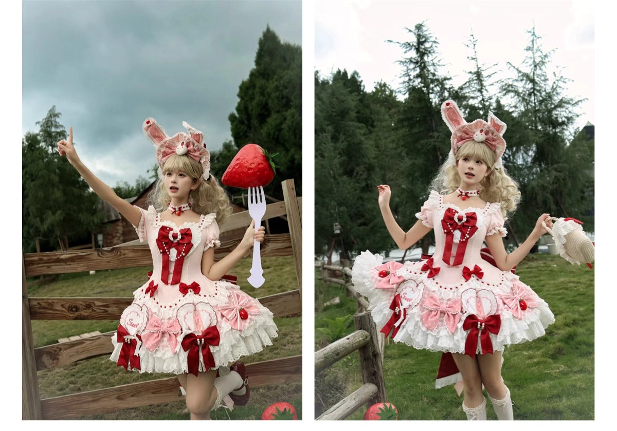 【受注予約~12/18】Sweet Berry Rabbit ワンピース【蜜桃白茶】