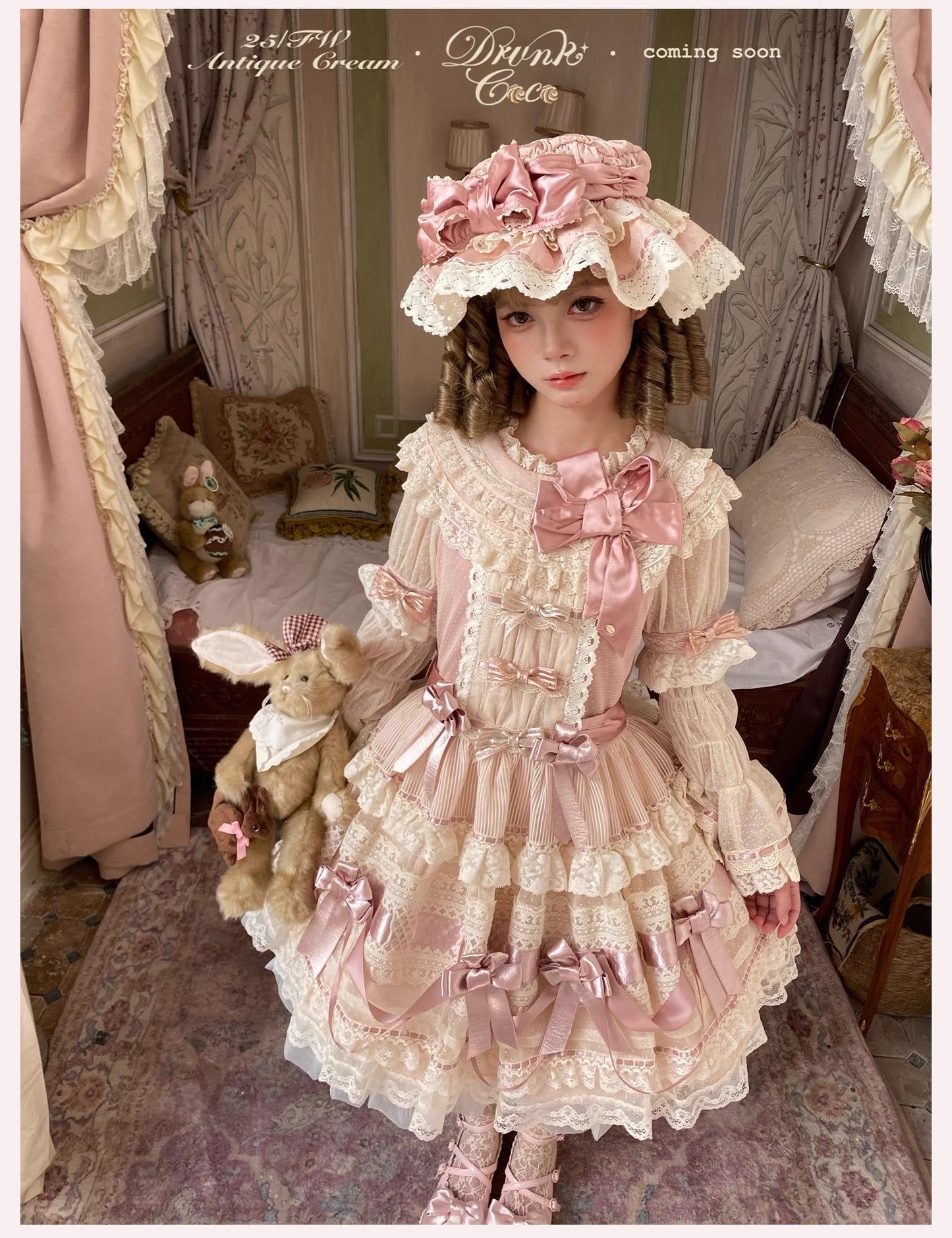 【受注予約~10/9】Antique Cream ワンピース【DrunkCoco】