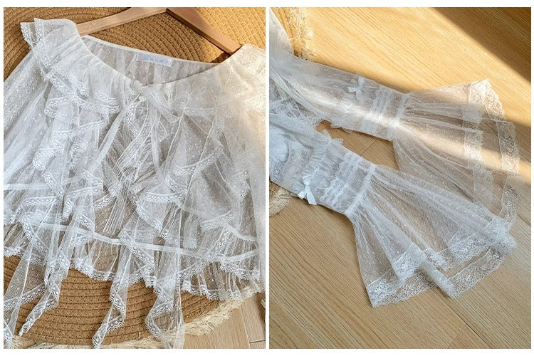 Clear Wind ドットチュール姫袖カーディガン【With Pujji】