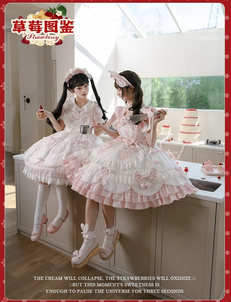 【受注予約~11/18】Strawberry Cake Illustration ギンガムワンピース・ジャンパースカート【花与珍珠匣】