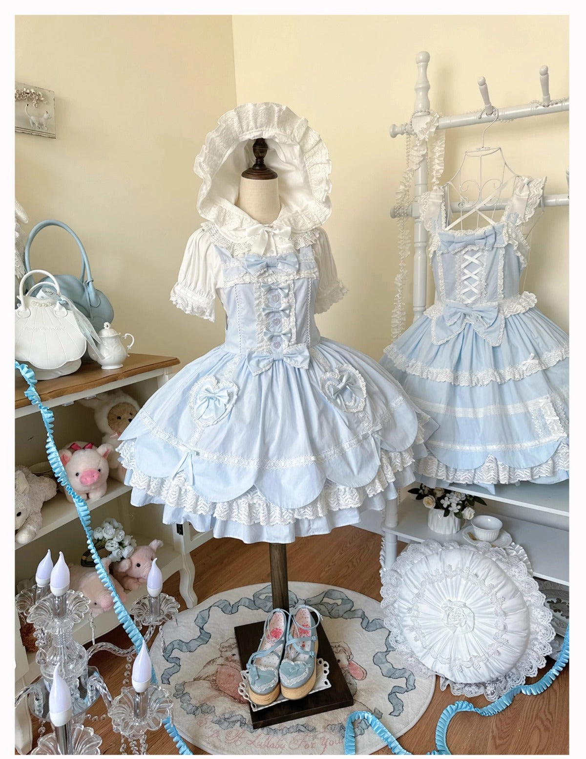 【受注予約~8/11】Cream Petals サロペット【天线猫】