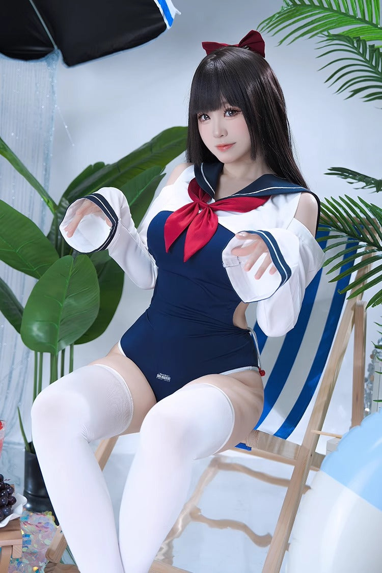 Long-sleeved sailor swimsuit set [Tokutaisha]
