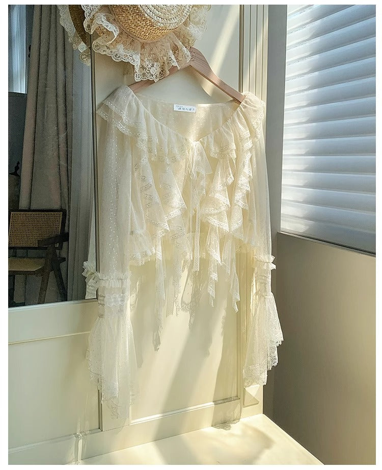 Clear Wind ドットチュール姫袖カーディガン【With Pujji】