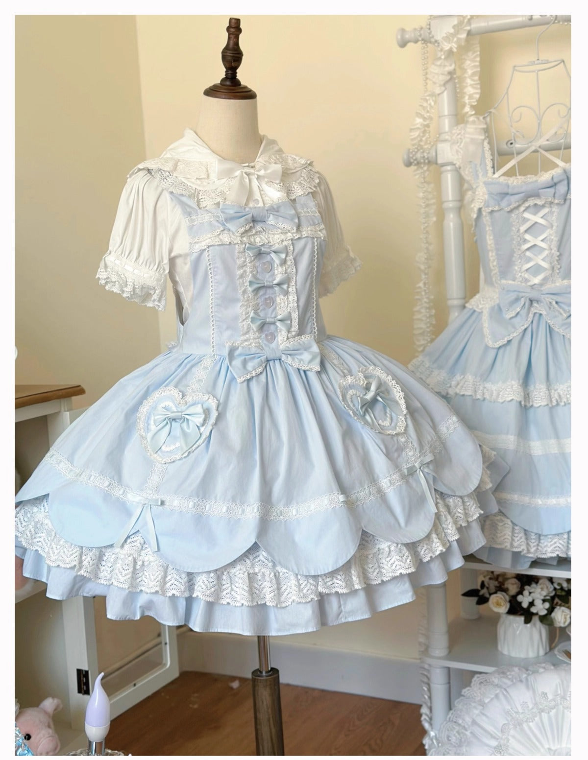 【受注予約~8/11】Cream Petals サロペット【天线猫】