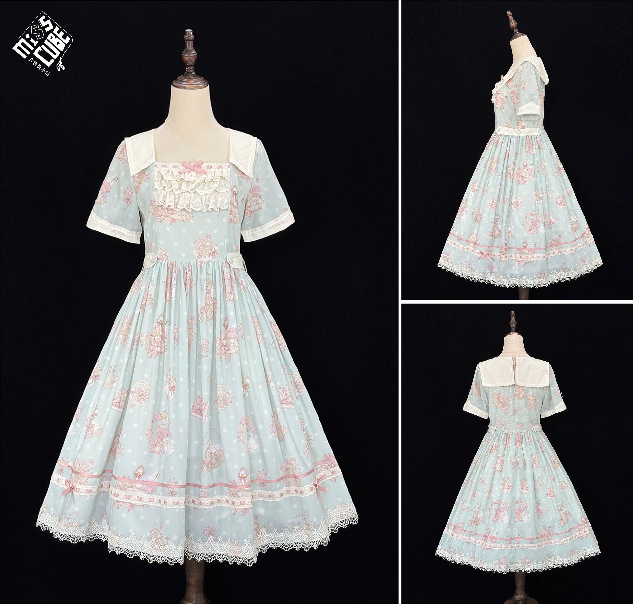 Little White Goose with Flowers ワンピース(タイプ1)【Miss Cube