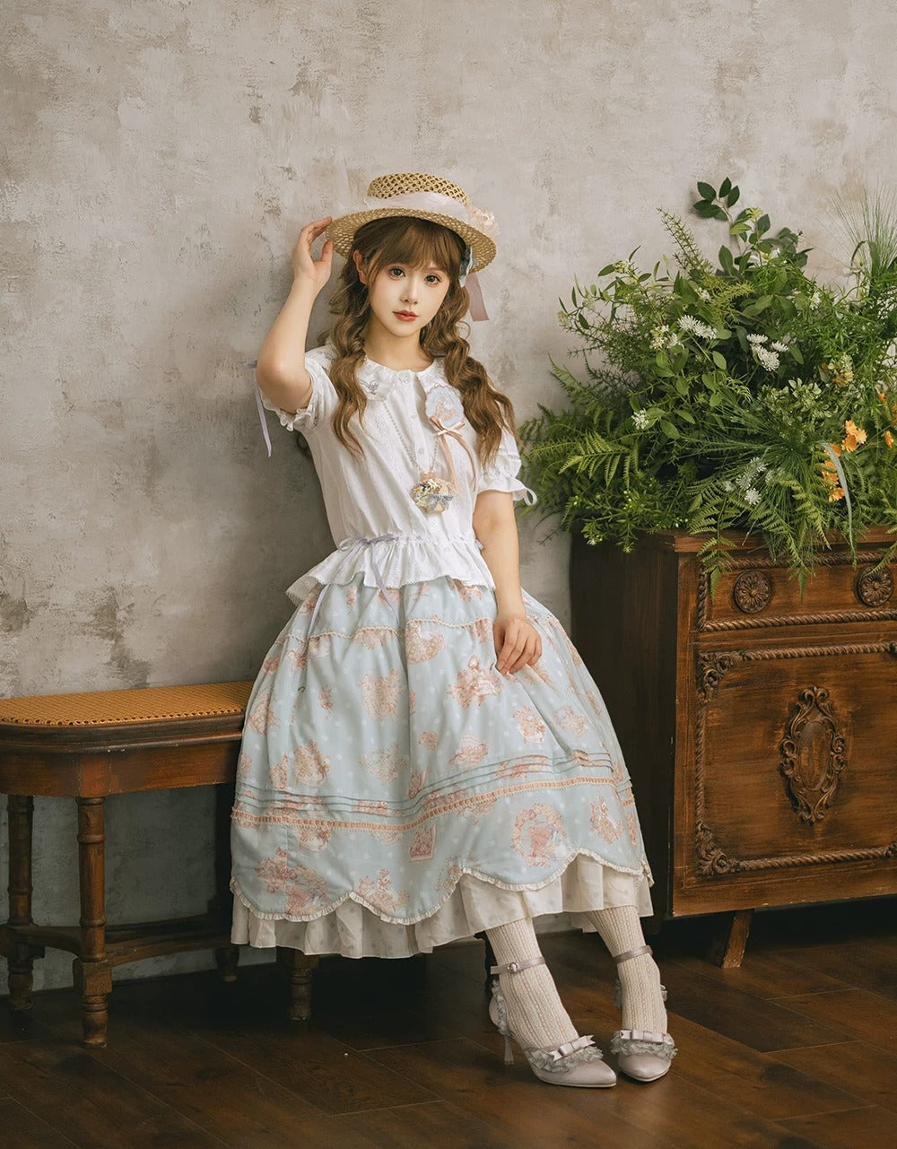 【受注予約~7/23】Little White Goose with Flowers ブラウス・スカート【Miss Cube】