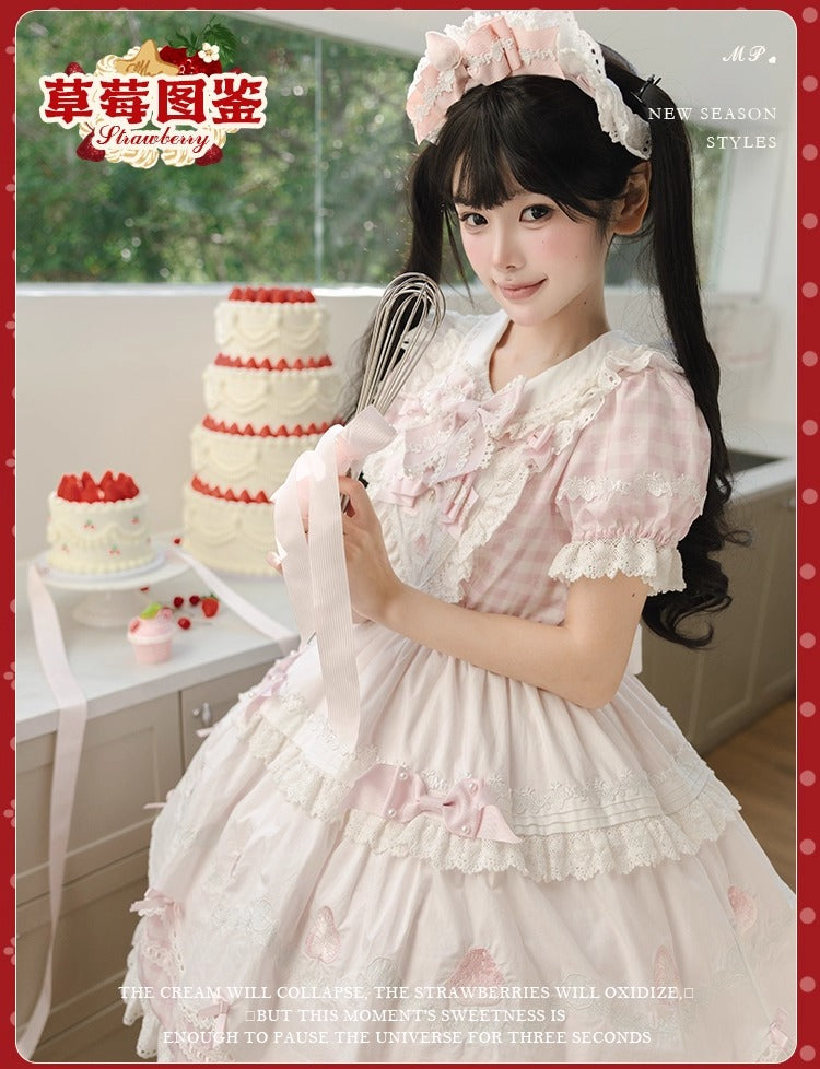 【受注予約~11/18】Strawberry Cake Illustration ギンガムワンピース・ジャンパースカート【花与珍珠匣】