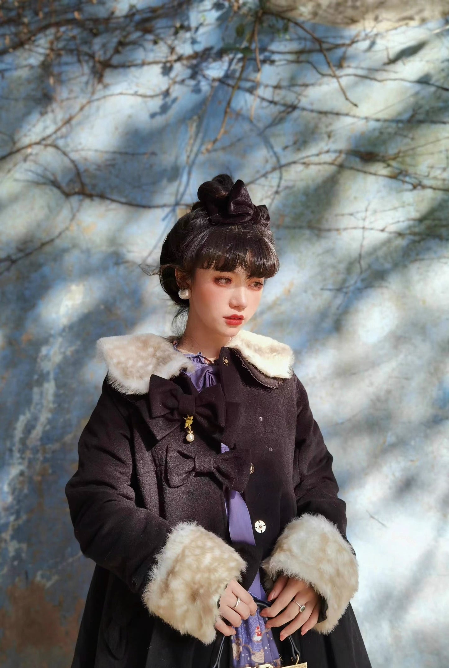 Aラインファーつきコート(裏地ダウンver.)【Unideer】