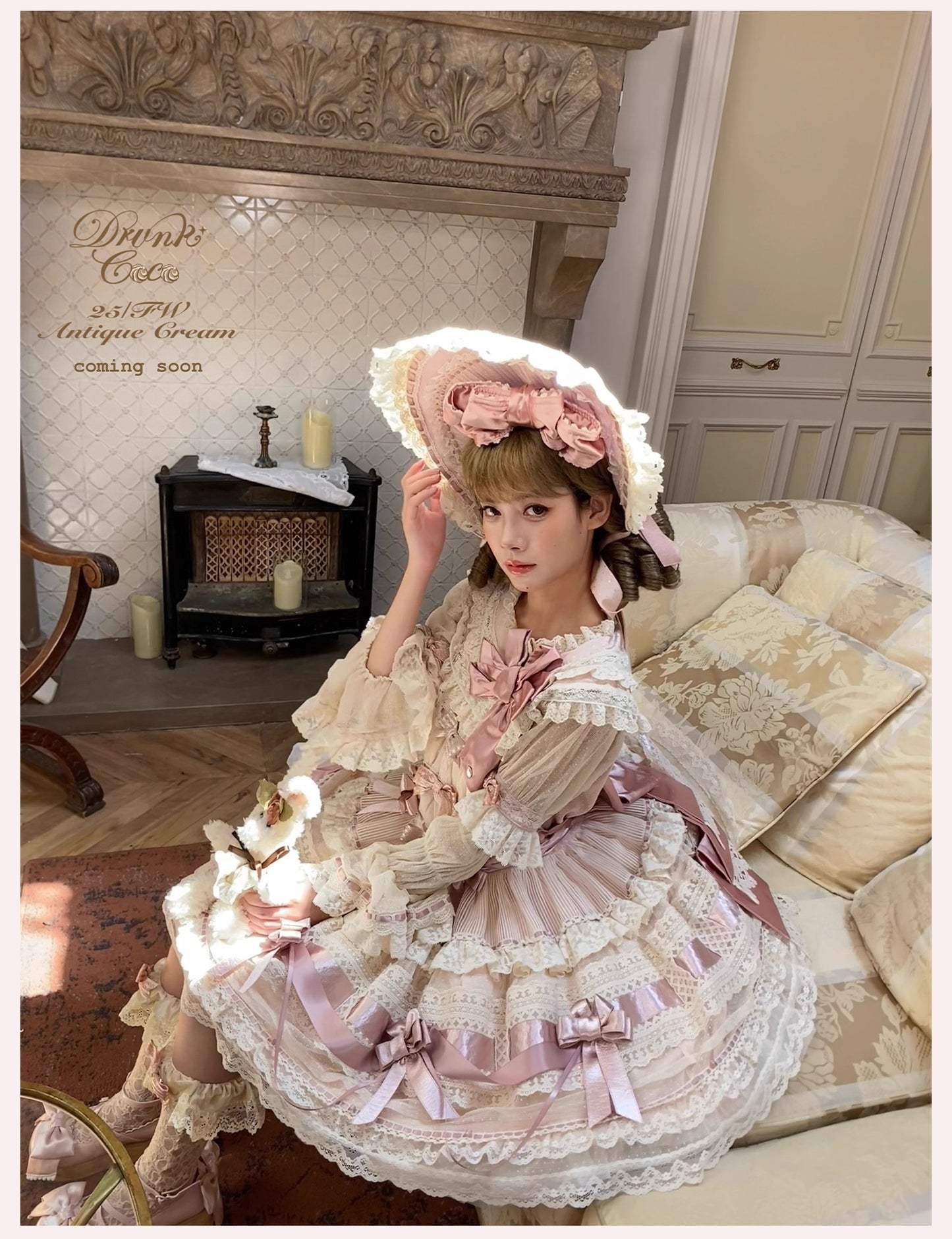 【受注予約~10/9】Antique Cream ワンピース【DrunkCoco】