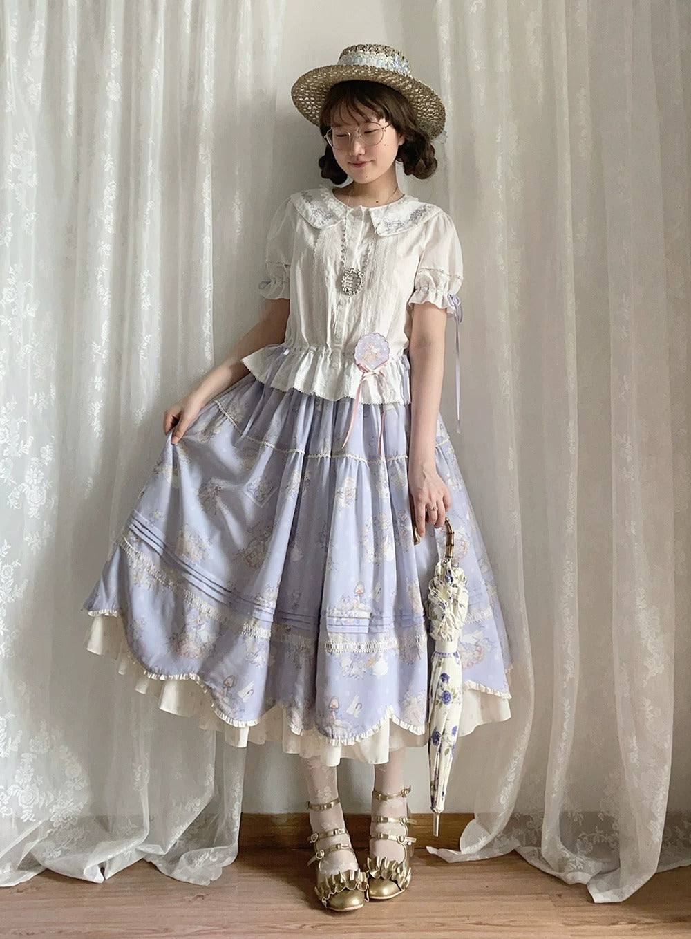 【受注予約~7/23】Little White Goose with Flowers ブラウス・スカート【Miss Cube】