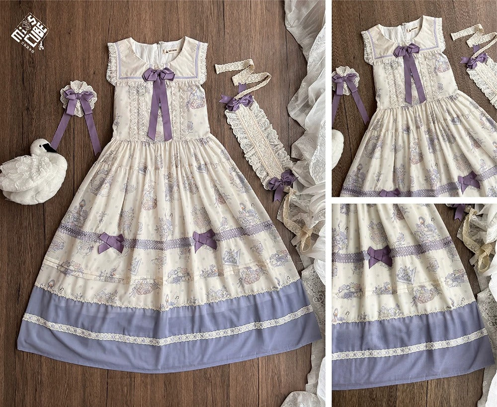 【受注予約~7/23】Little White Goose with Flowers ジャンパースカート【Miss Cube】