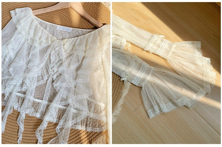 Clear Wind ドットチュール姫袖カーディガン【With Pujji】