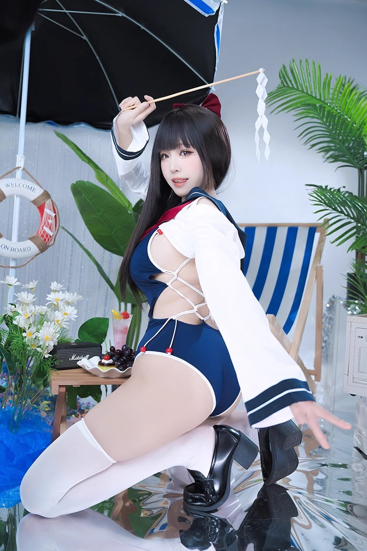 Long-sleeved sailor swimsuit set [Tokutaisha]