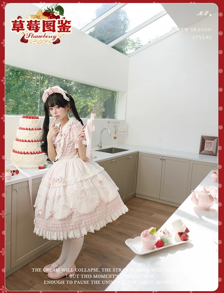【受注予約~11/18】Strawberry Cake Illustration ギンガムワンピース・ジャンパースカート【花与珍珠匣】