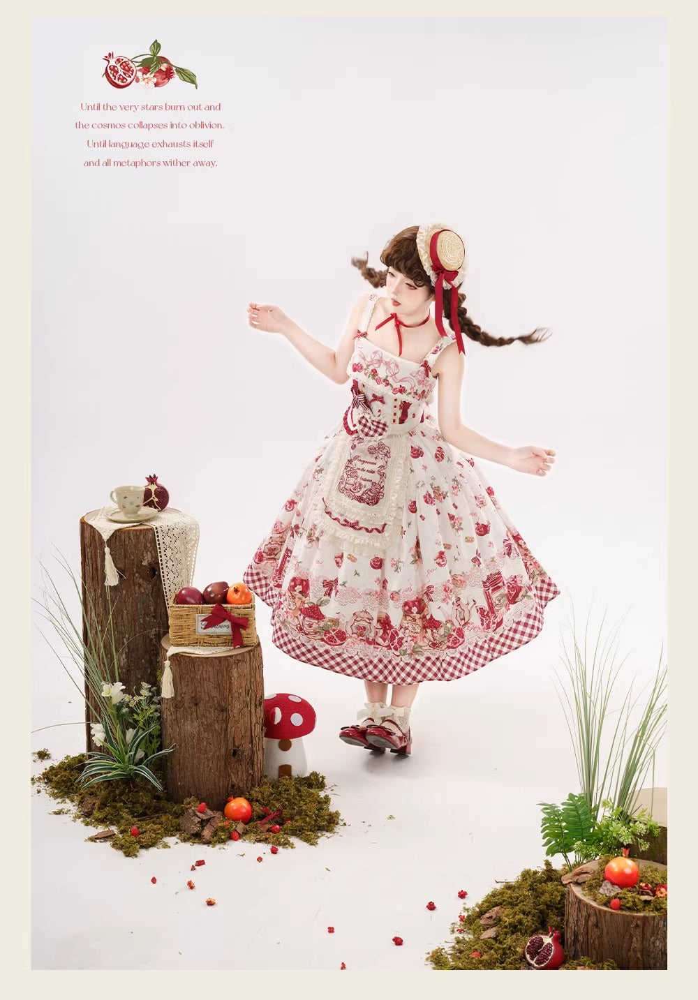 【受注予約~3/23】ザクロジャム エプロン付きジャンパースカート・ミニハットセット【草莓空想曲】