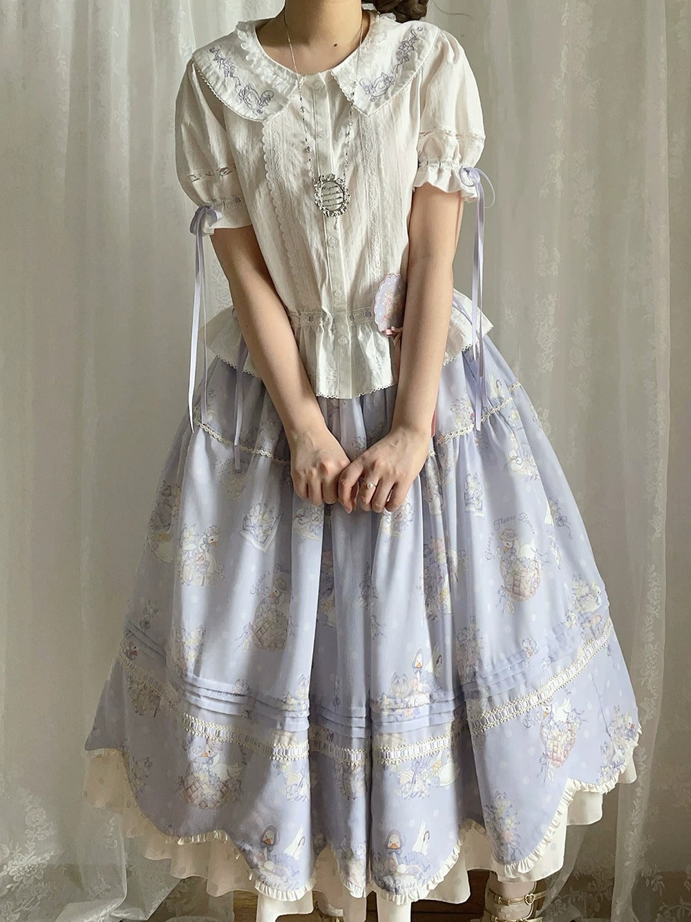 【受注予約~7/23】Little White Goose with Flowers ブラウス・スカート【Miss Cube】