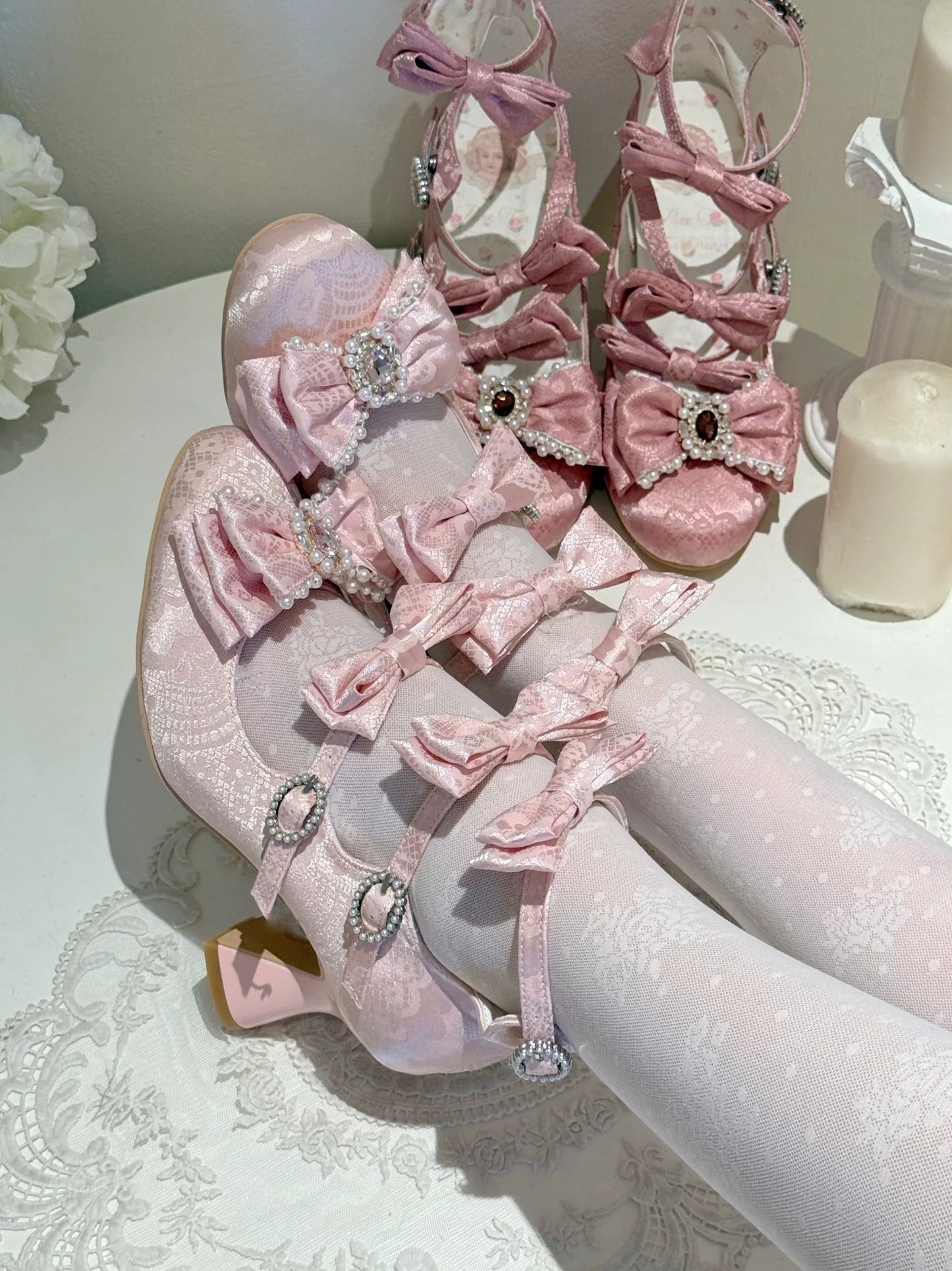 【受注予約~9/28】Rococo Night リボンストラップシューズ【Pure Tea】