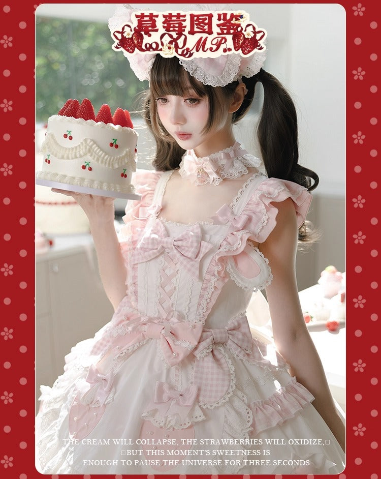 【受注予約~11/18】Strawberry Cake Illustration ギンガムワンピース・ジャンパースカート【花与珍珠匣】