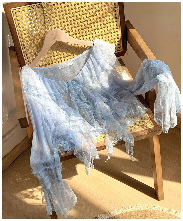 Clear Wind ドットチュール姫袖カーディガン【With Pujji】