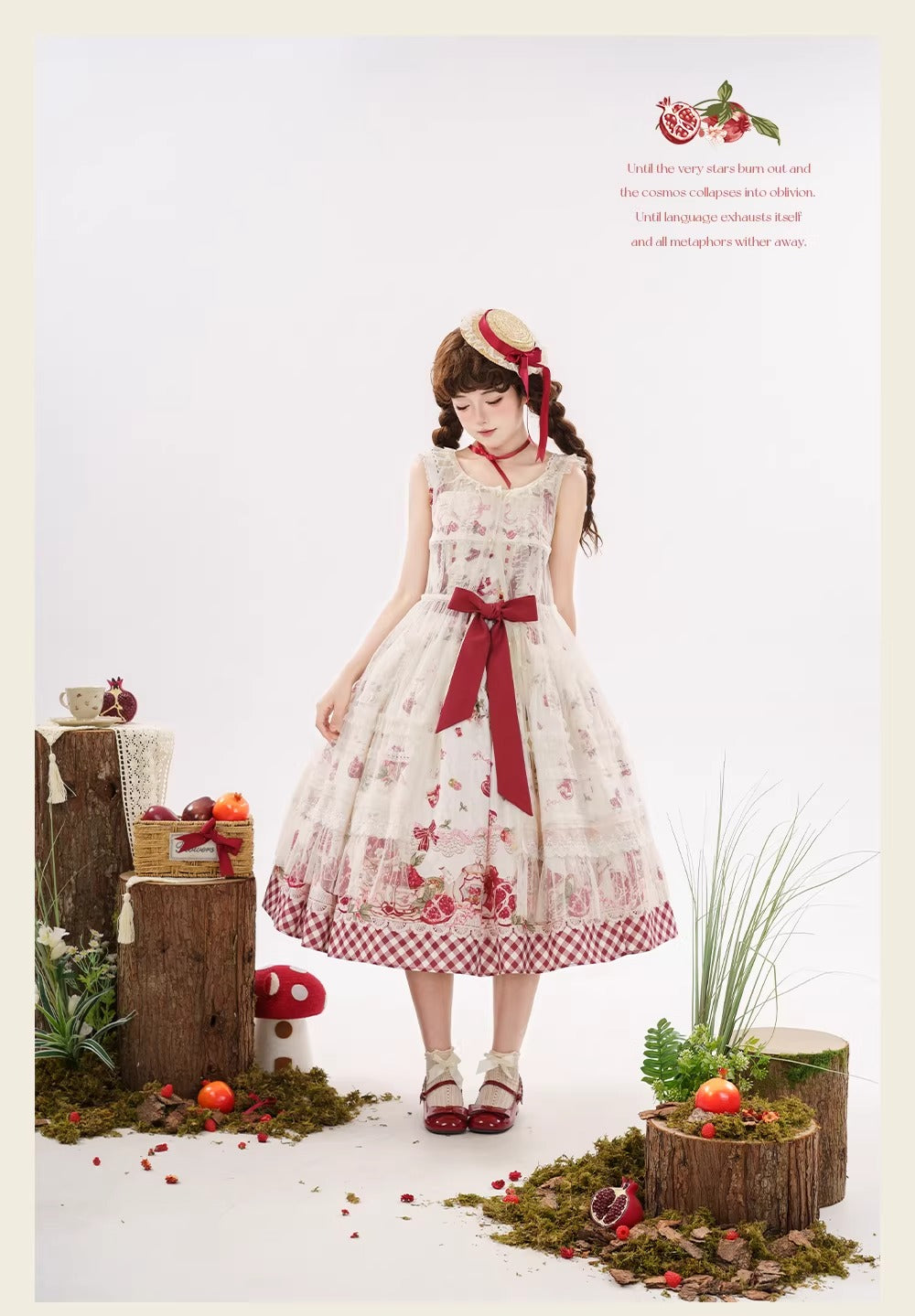 【受注予約~3/23】ザクロジャム エプロン付きジャンパースカート・ミニハットセット【草莓空想曲】