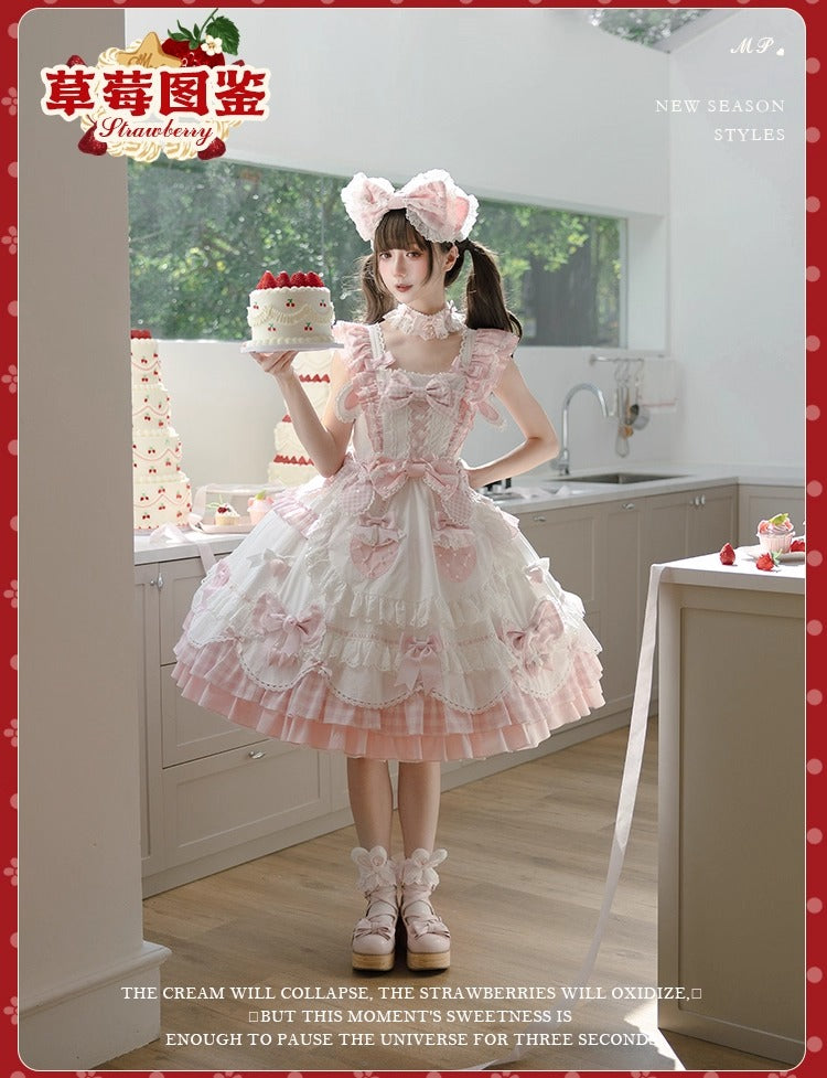 【受注予約~11/18】Strawberry Cake Illustration ギンガムワンピース・ジャンパースカート【花与珍珠匣】