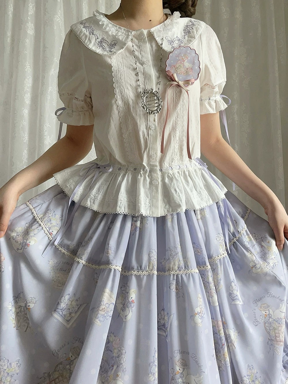 【受注予約~7/23】Little White Goose with Flowers ブラウス・スカート【Miss Cube】