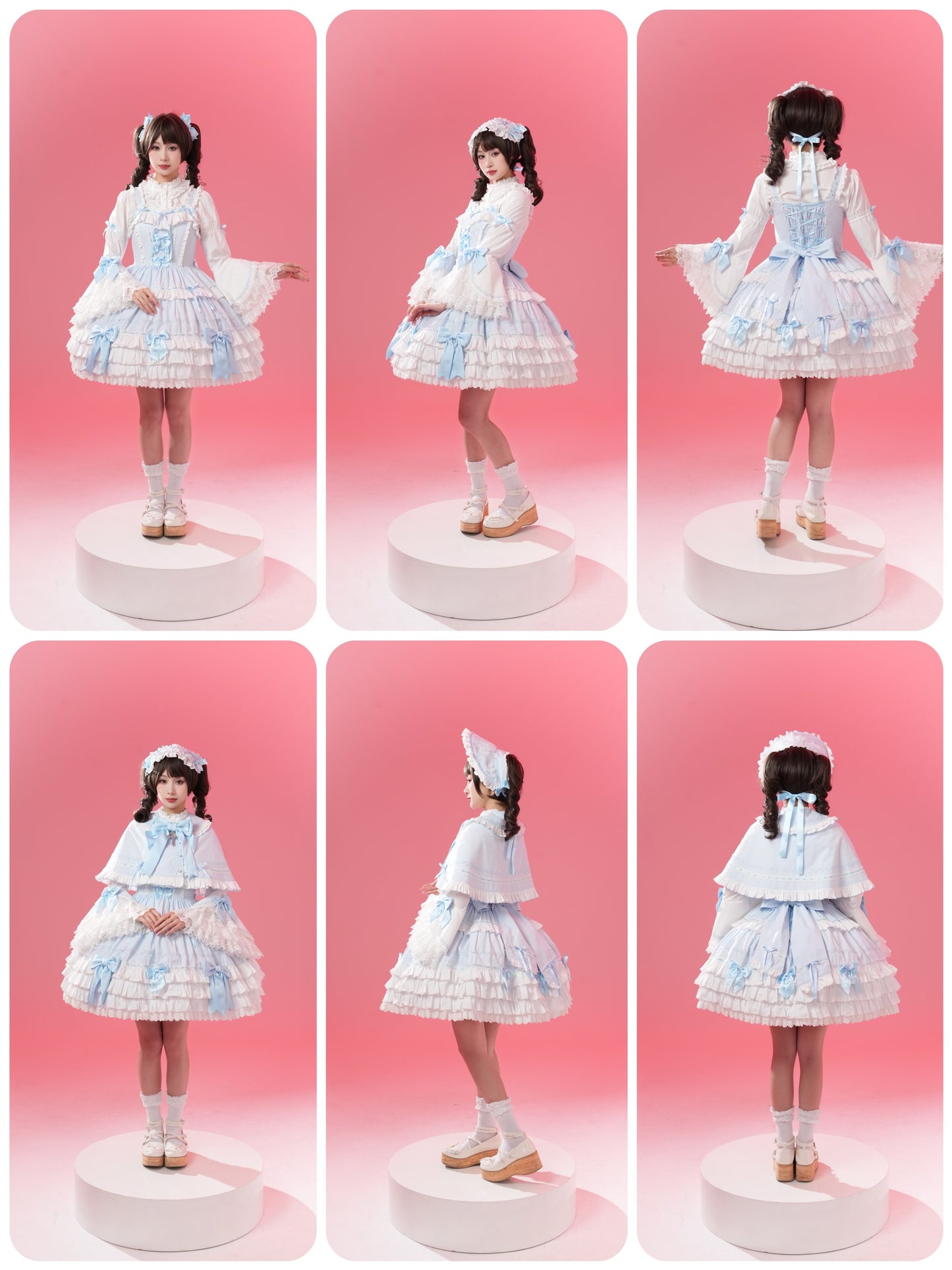 Labirinthe Doll 2.0 ジャンパースカート・ブラウス・ケープ・2点セット(ホワイト×ピンク、ホワイト×サックス)【MQ】