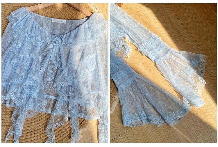 Clear Wind ドットチュール姫袖カーディガン【With Pujji】