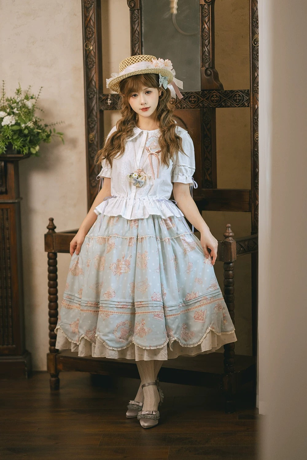 【受注予約~7/23】Little White Goose with Flowers ブラウス・スカート【Miss Cube】