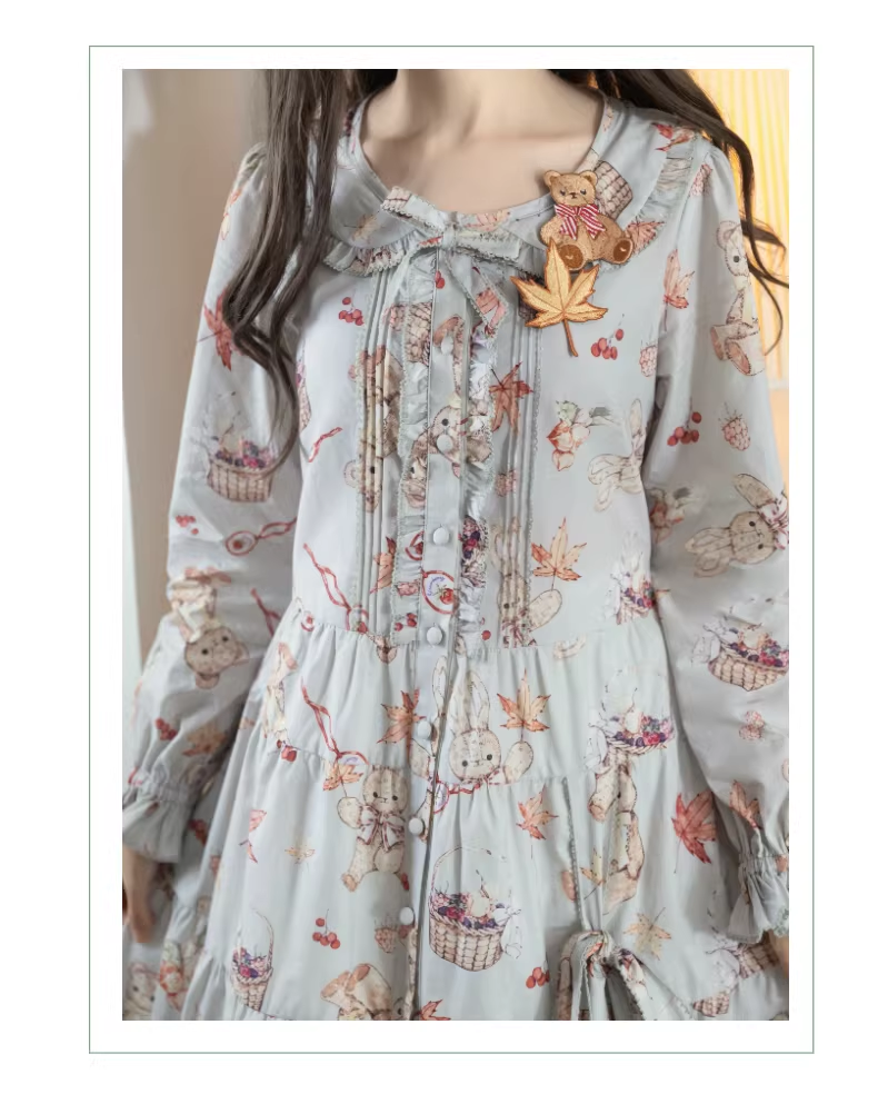 【受注予約~3/30】Autumn Rabbit and Bear ワンピース【Spring Flower Language】