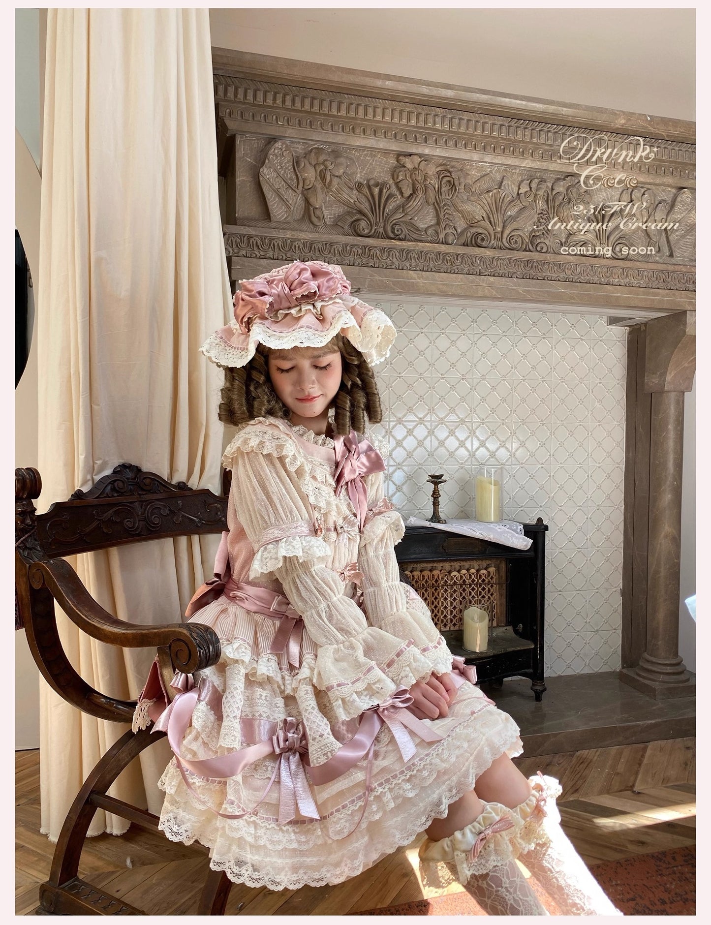 【受注予約~10/9】Antique Cream ワンピース【DrunkCoco】