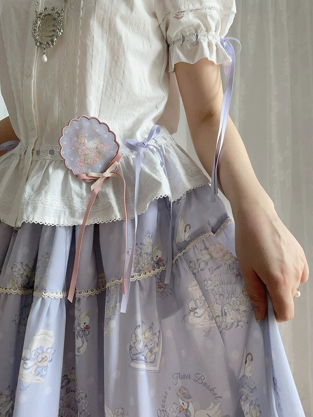 【受注予約~7/23】Little White Goose with Flowers ブラウス・スカート【Miss Cube】