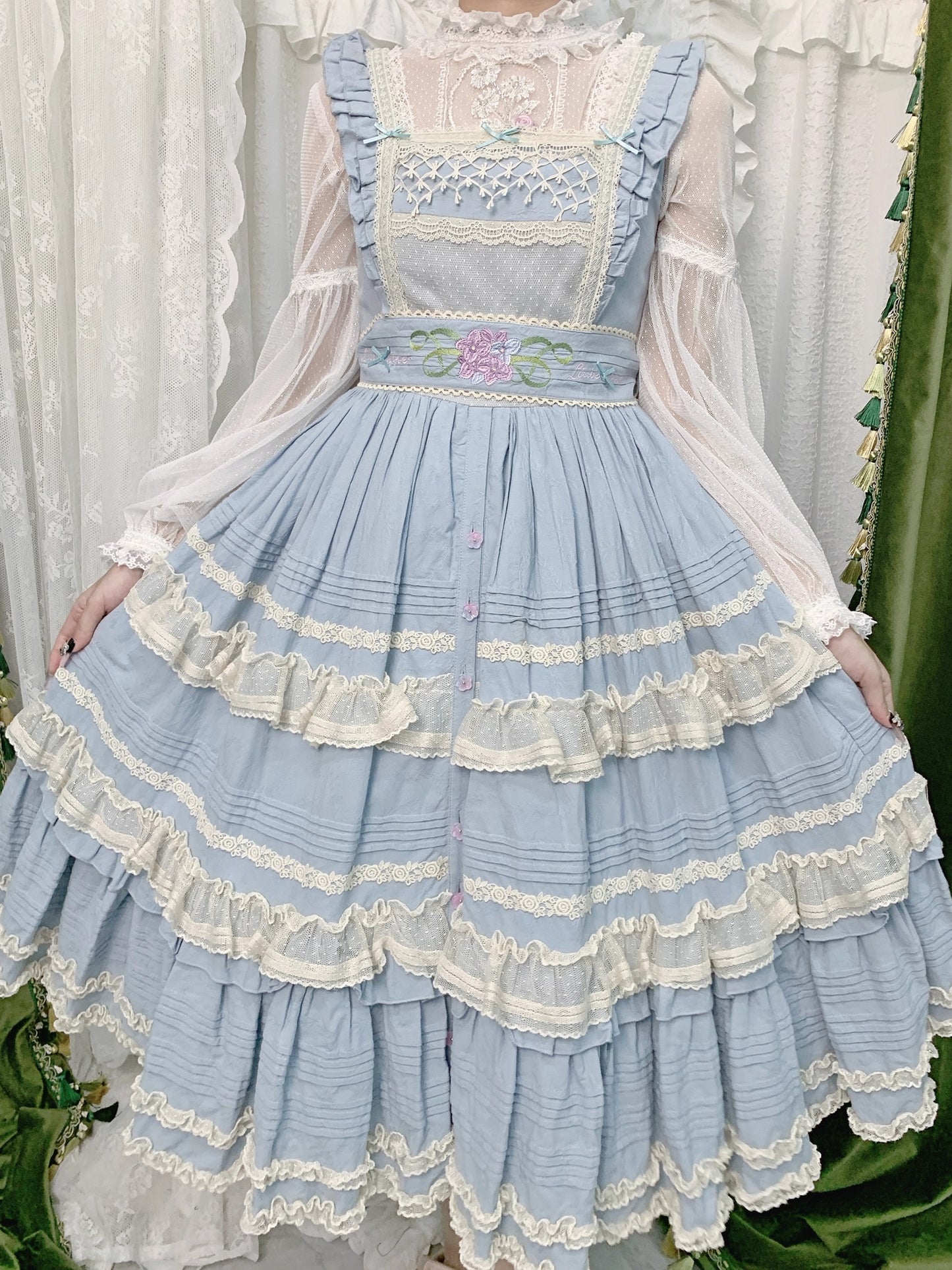 お花刺繍 ドットチュールトップス【Little Dipper】